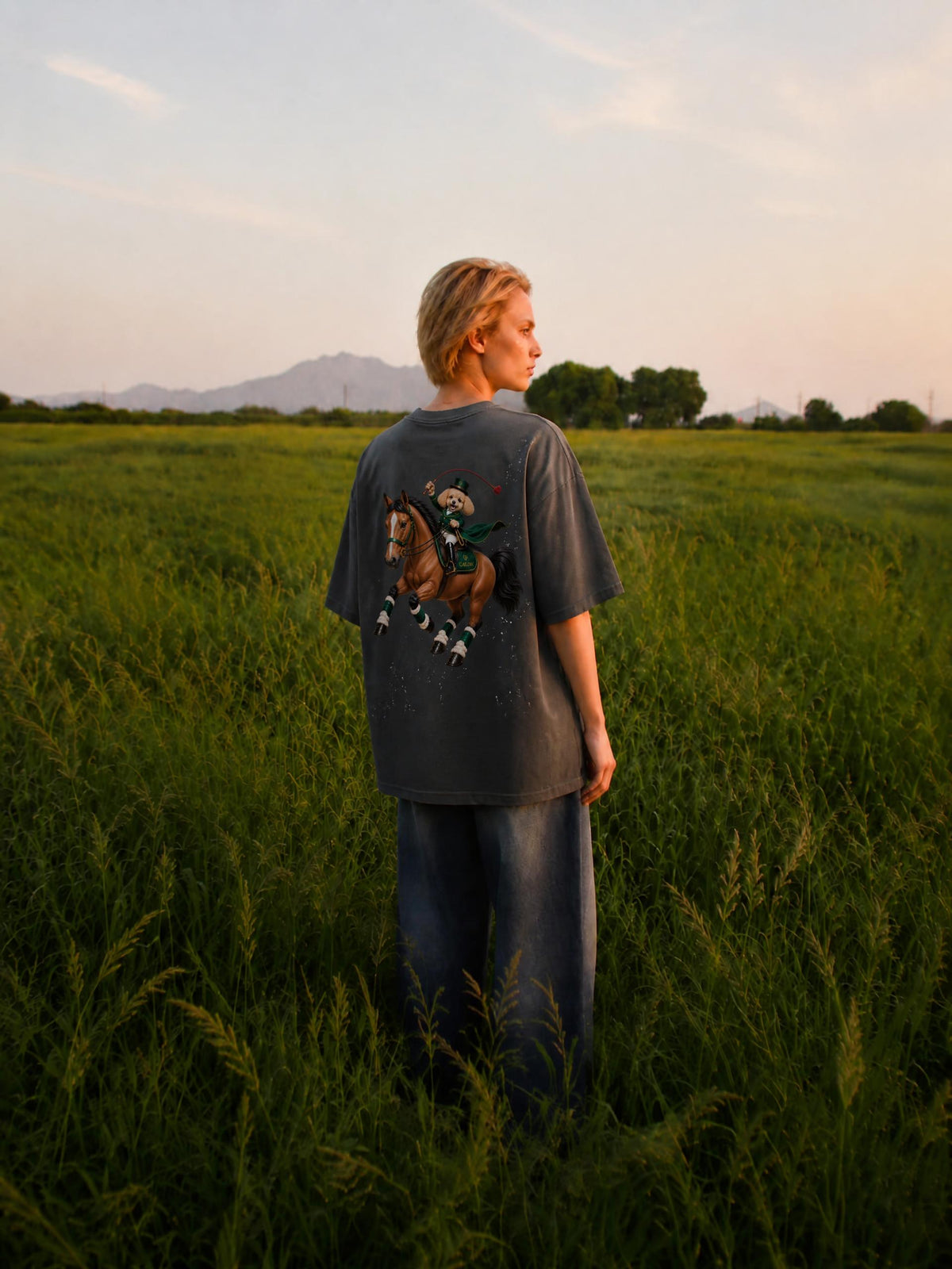 EQUESTRIAN CALON | ハンドフレイヤード サンフェード ペイントスプラッター Tシャツ / Hand-Frayed Sunfade Paint Splatter T-Shirt