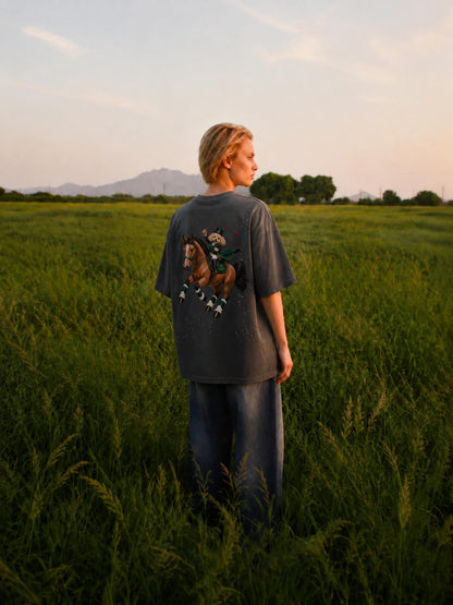 EQUESTRIAN CALON | ハンドフレイヤード サンフェード ペイントスプラッター Tシャツ / Hand-Frayed Sunfade Paint Splatter T-Shirt