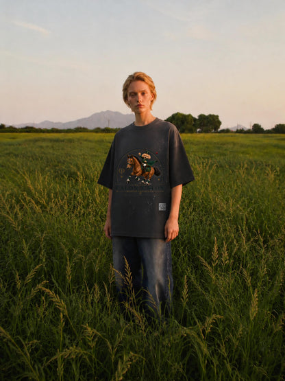 EQUESTRIAN CALON | ハンドフレイヤード サンフェード ペイントスプラッター Tシャツ / Hand-Frayed Sunfade Paint Splatter T-Shirt