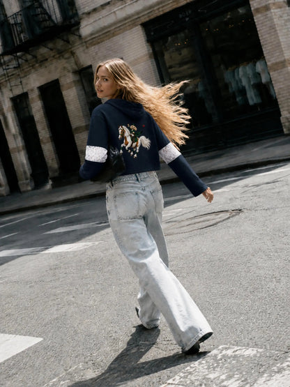 EQUESTRIAN CALON | レースパネルクロップドフーディー（レディース） / Women's Cropped Lace-Panel Hoodie