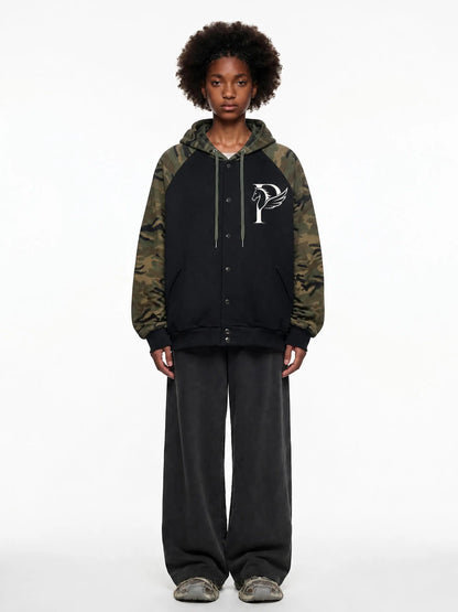 EQUESTRIAN CALON | ユニセックス カモスプライス ラグラン ジップフーディー — Unisex Camo-Splice Raglan Zip Hoodie