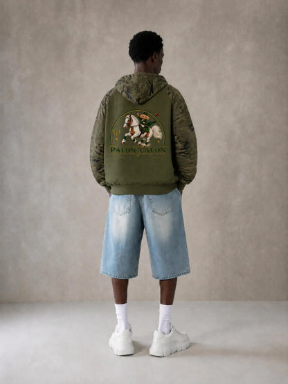 EQUESTRIAN CALON | ユニセックス カモスプライス ラグラン ジップフーディー — Unisex Camo-Splice Raglan Zip Hoodie