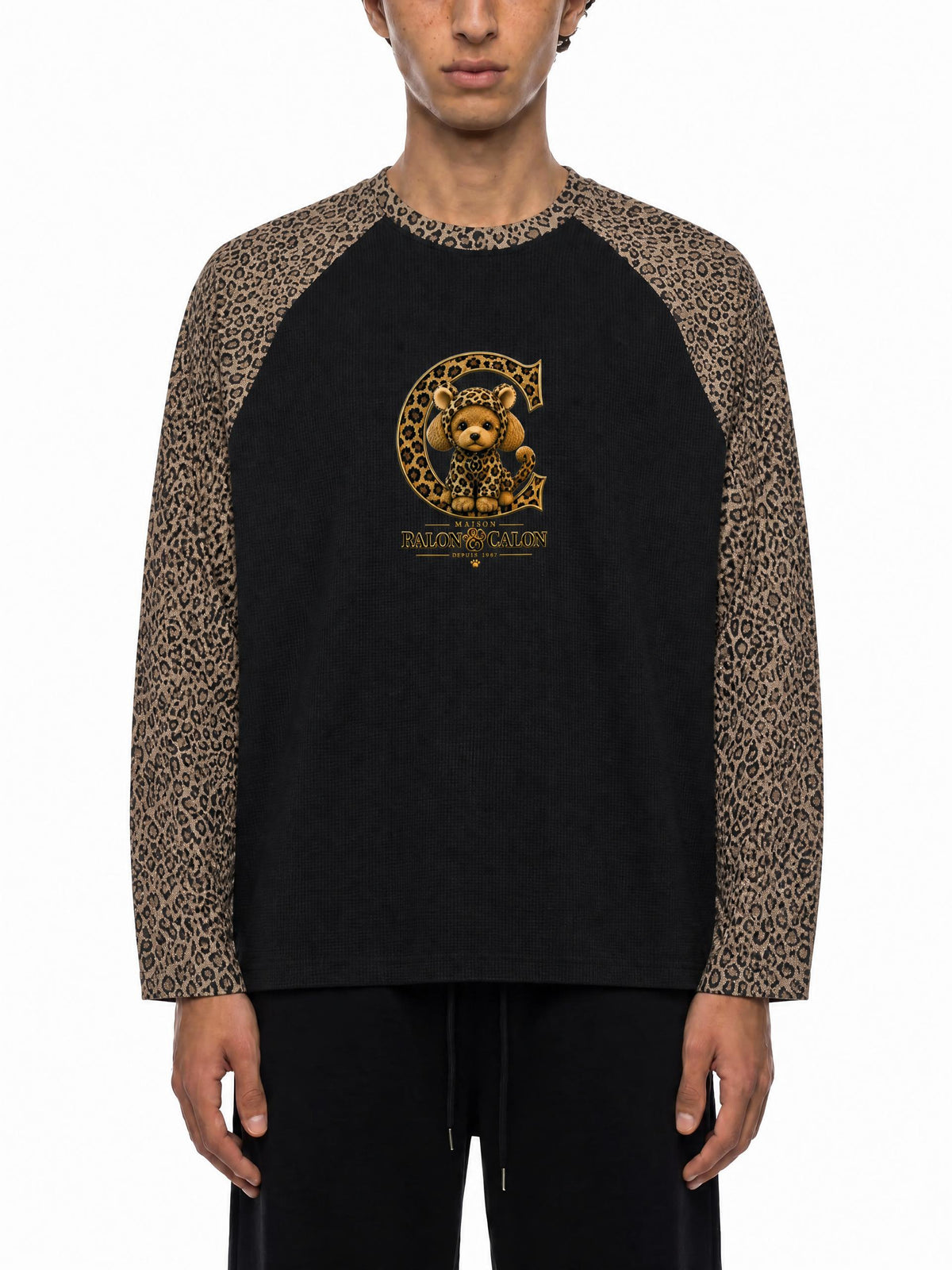 LEOPARD | レオパード柄 パネル ラグランスリーブ Tシャツ（ユニセックス）/ Unisex Leopard Panel Raglan Sleeve T-Shirt
