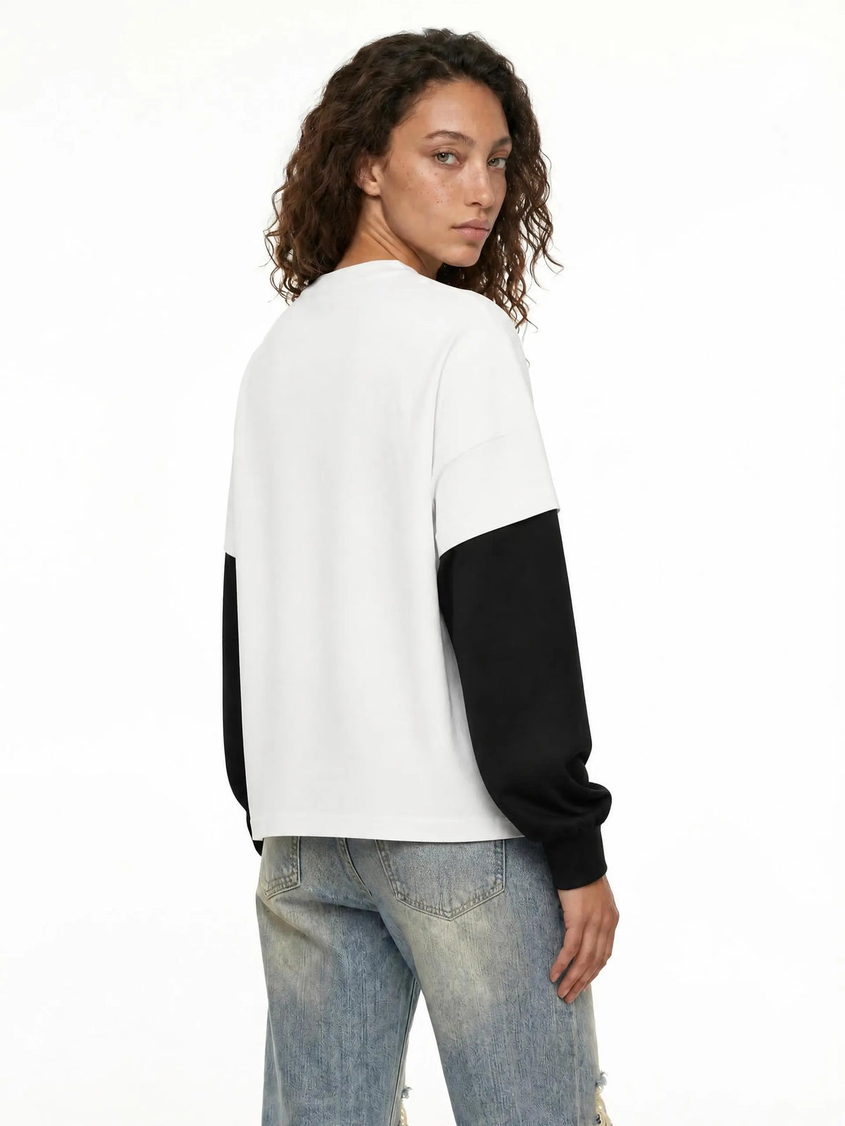 KYOTO | ユニセックス レイヤード コントラストスリーブ コットン Tシャツ / Layered Contrast Sleeve Cotton T-Shirt