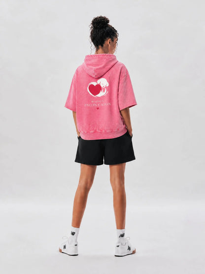 CALON HEART | ユニセックス ミネラルウォッシュ ショートスリーブ フーディ