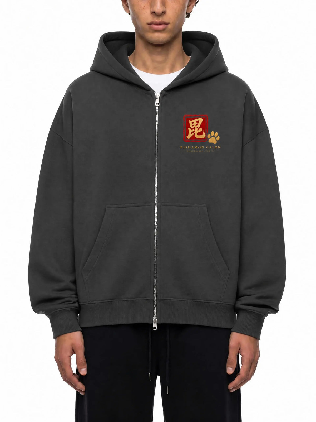 KAGURAZAKA | オーバーサイズ フリース ボクシー フーディー毘沙門 | Oversized Fleece Boxy Hoodie
