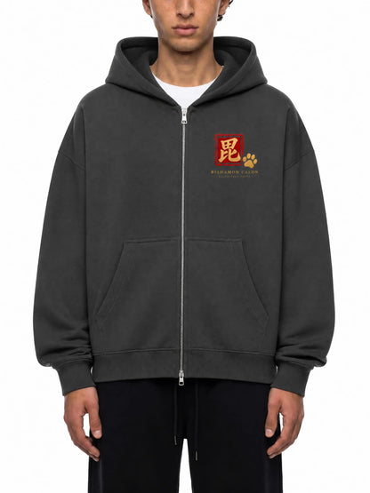 KAGURAZAKA | オーバーサイズ フリース ボクシー フーディー毘沙門 | Oversized Fleece Boxy Hoodie