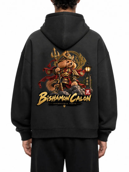 KAGURAZAKA | オーバーサイズ フリース ボクシー フーディー毘沙門 | Oversized Fleece Boxy Hoodie