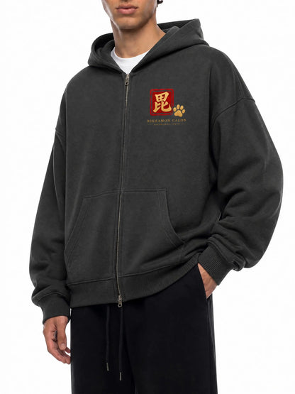 KAGURAZAKA | オーバーサイズ フリース ボクシー フーディー毘沙門 | Oversized Fleece Boxy Hoodie