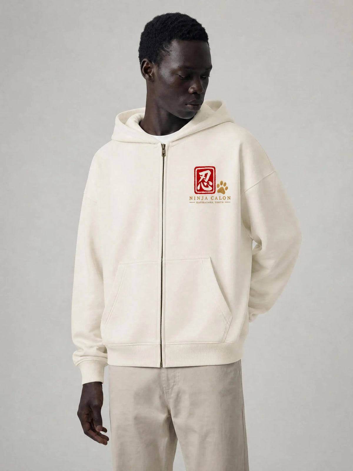 KAGURAZAKA | オーバーサイズ フリース ボクシー フーディー忍者 | Oversized Fleece Boxy Hoodie