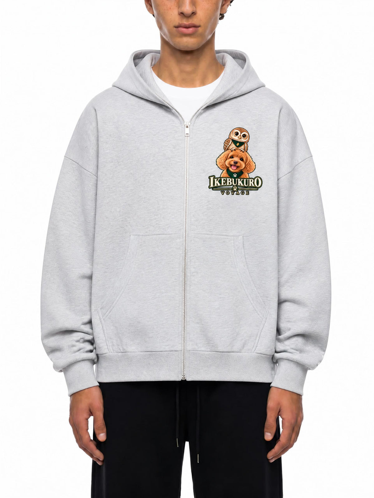 IKEBUKURO | フリース裏地 ボックスシルエット フルジップパーカー / Fleeced Full-Zip Boxy Hoodie