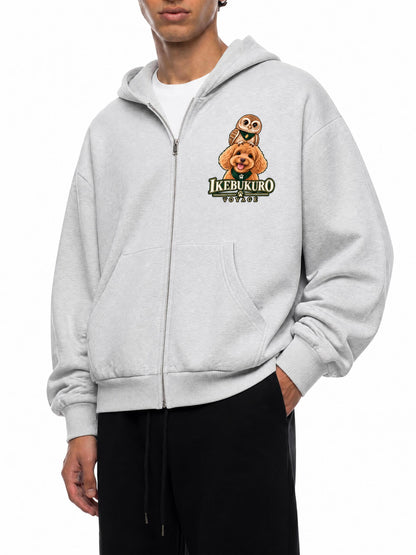 IKEBUKURO | フリース裏地 ボックスシルエット フルジップパーカー / Fleeced Full-Zip Boxy Hoodie